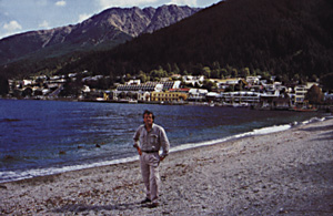 Down memory lane. Col about to go hunting takes a break at his former home shores on Lake Whakatipu in Queenstown, New Zealand, home of red, fallow and whitetail deer.