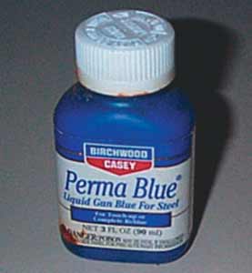 A bottle of ‘instant’ or ‘cold blue’ (Perma Blue by Birchwood Casey) is a great addition to any shooter’s arsenal of gun supplies and equipment.